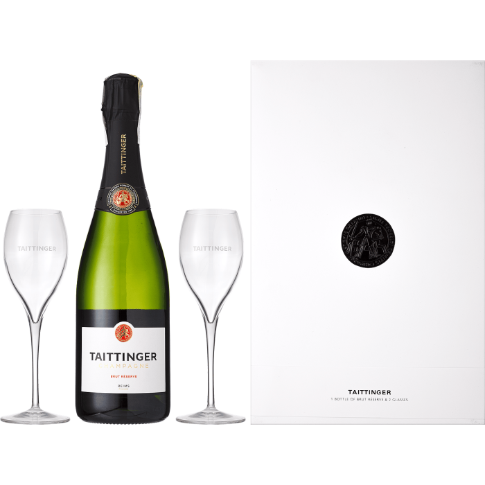Шампанське Taittinger Brut Reserve + 2 glasses in gift box / Тетенже Брют Резерв + 2 бокали, подарункова коробка, біле, 0.75 л Шампанське Taittinger Brut Reserve + 2 glasses in gift box / Тетенже Брют Резерв + 2 бокали, подарункова коробка, біле, 0.75 л