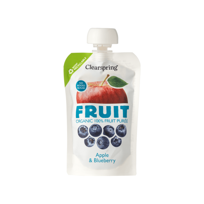 Пюре фруктове Яблуко-Чорниця органічне 100г, Clearspring