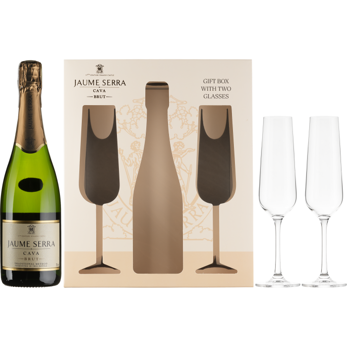 Ігристе Jaume Serra Cava Jaume Serra brut, GB + 2 glasses / Кава Хауме Серра Брют, подарункова коробка + 2 бокали, біле, 0.75 л