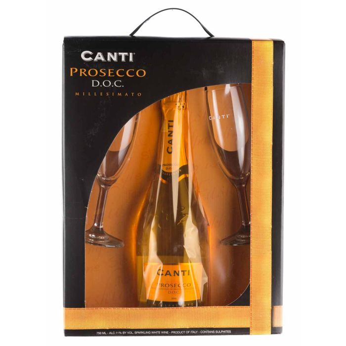 Ігристе Canti Prosecco Millesimato + 2 glasses, gift box / Просекко Міллезімато + 2 бокали, подарункова коробка, біле, 0.75 л Ігристе Canti Prosecco Millesimato + 2 glasses, gift box / Просекко Міллезімато + 2 бокали, подарункова коробка, біле, 0.75 л
