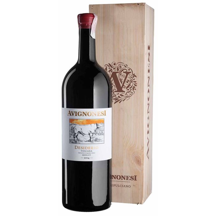 Вино Avignonesi Desiderio Cortona Merlot, WB / Дезідеріо Кортона Мерло, дерев'яна коробка 2014, червоне сухе, 3 л
