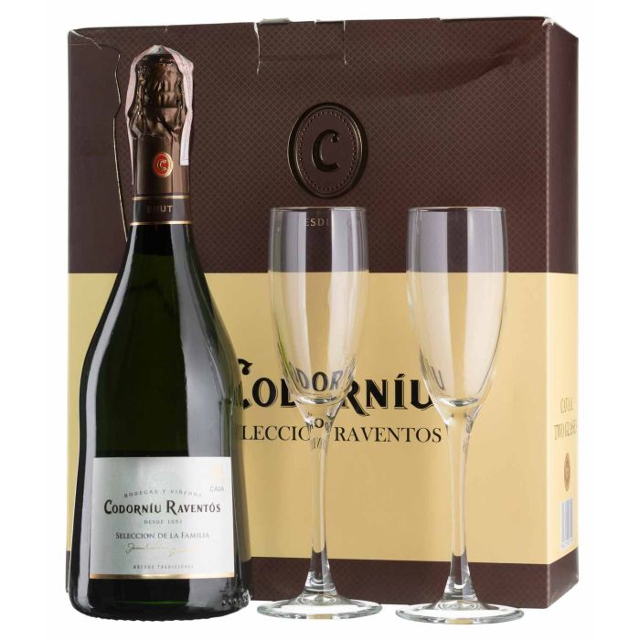 Ігристе Codorniu Seleccion Raventos Brut + 2 glasses / Селексьон Равентос Брют + 2 бокали, біле, 0.75 л