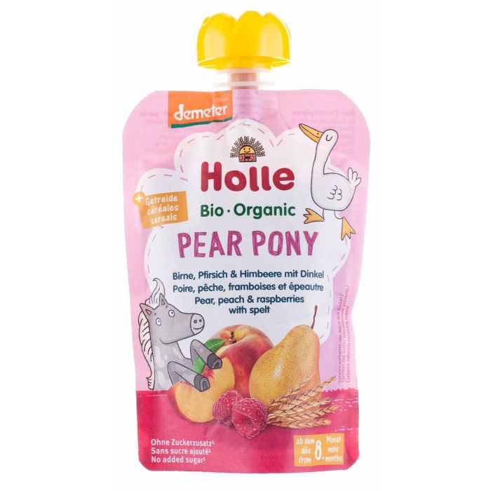 Пюре "Pear Pony" з грушею, персиком, малиною та спельтою органічне (з 8 місяців) 100г, Holle