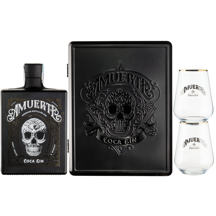 Джин Amuerte Coca Leaf Gin Black Edition, gift box + 2 glasses, 0.7 л Джин Amuerte Coca Leaf Gin Black Edition, gift box + 2 glasses, 0.7 л