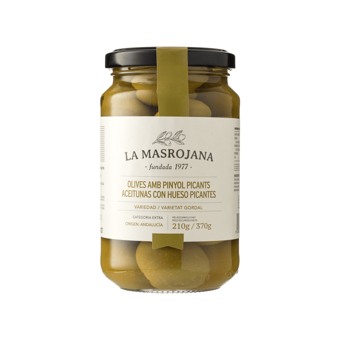 Оливки з кісточкою Гордаль гострі 370г, La Masrojana