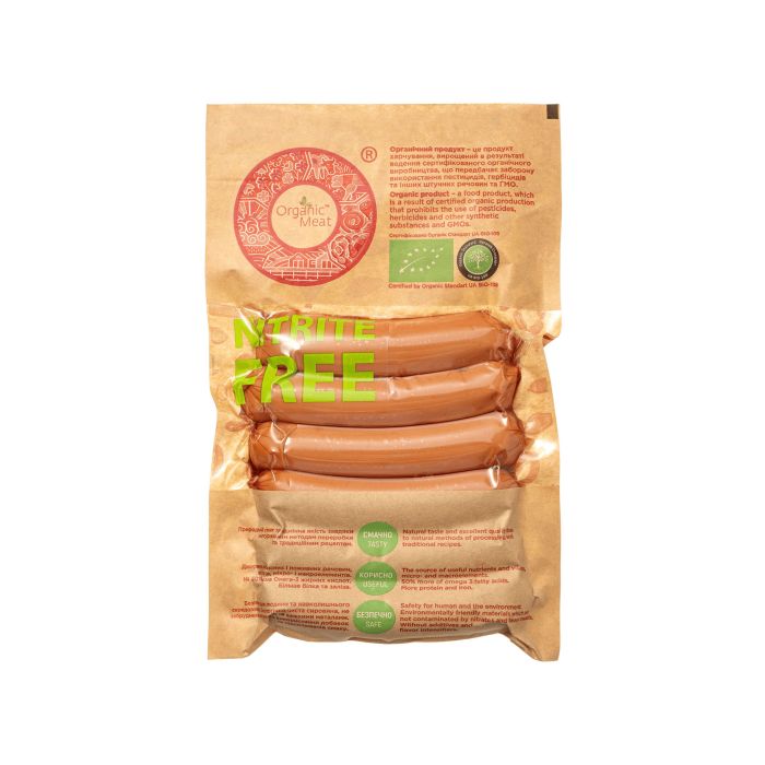 Сосиски варені органічні без нітритів вищого сорту 300г, Organic Meat
