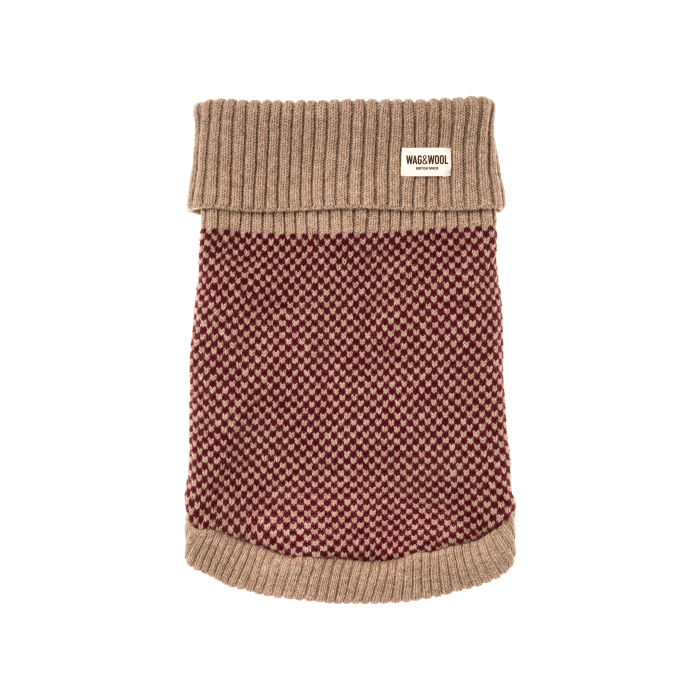 Светр для собак з мериносової вовни бордовий розмір L, Wag and Wool