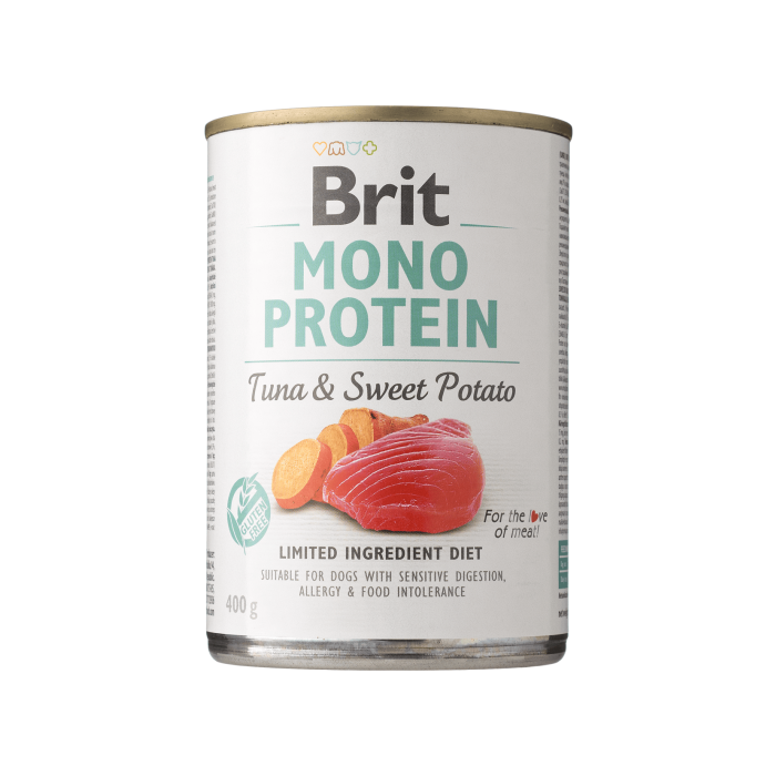 Корм для собак вологий повнораціонний з тунцем і бататом 400г Mono Protein, Brit Care