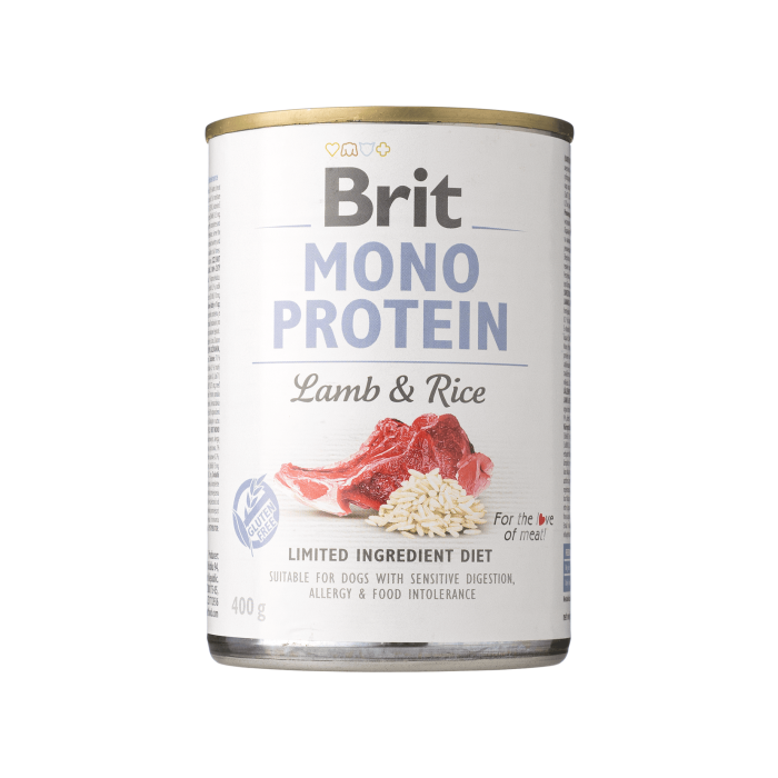 Корм для собак вологий повнораціонний з ягнятиною та рисом 400г Mono Protein, Brit Care
