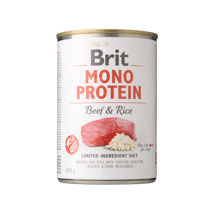 Корм для собак вологий повнораціонний з яловичиною та рисом 400г Mono Protein, Brit Care