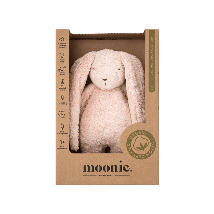 Іграшка дитяча Органічний зайчик з нічником Rose, Moonie Europe