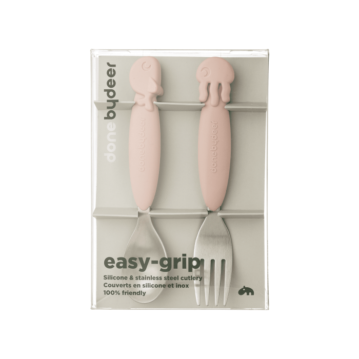 Набір ложки та виделки пудрового кольору Морські друзі (2шт в пак) Easy-grip, Done By Deer