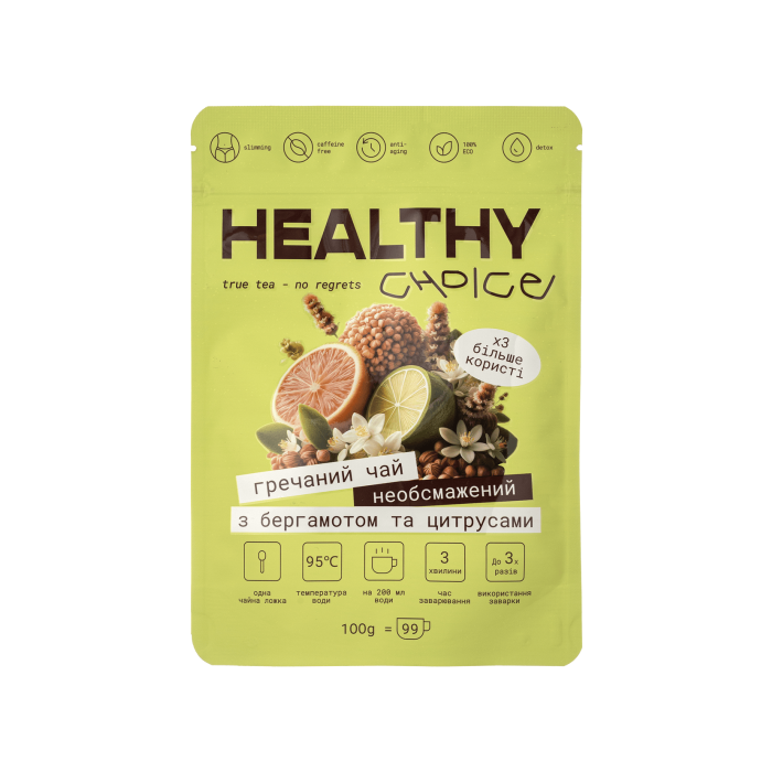Чай гречаний необсмажений з бергамотом та цитрусом 100г, Healthy Choice