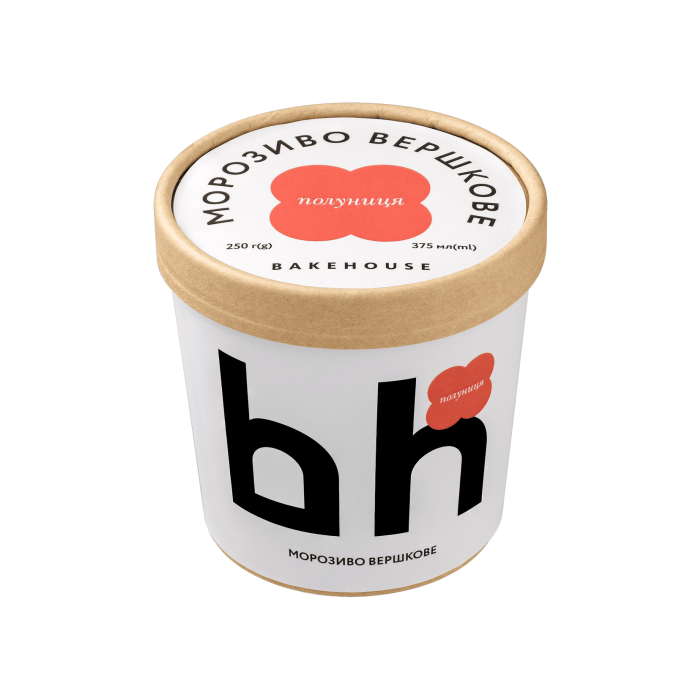 Морозиво вершкове Полуничне 9% 375мл/250г, Bakehouse