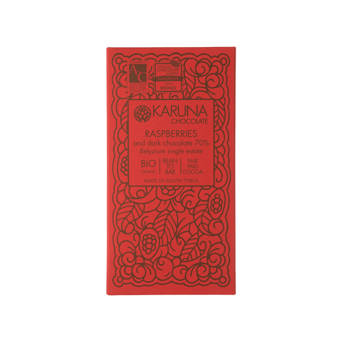 Шоколад темний Беліз з малиною 70% 60г, Karuna chocolate