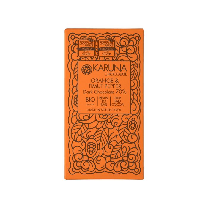 Шоколад темний Танзанія з апельсином та перцем Тімут Беліз 70% 60г, Karuna chocolate Шоколад темний Танзанія з апельсином та перцем Тімут Беліз 70% 60г, Karuna chocolate