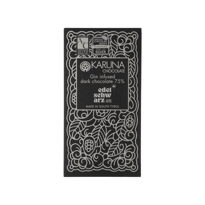Шоколад темний з джином Edelschwarz 75% 60г, Karuna chocolate