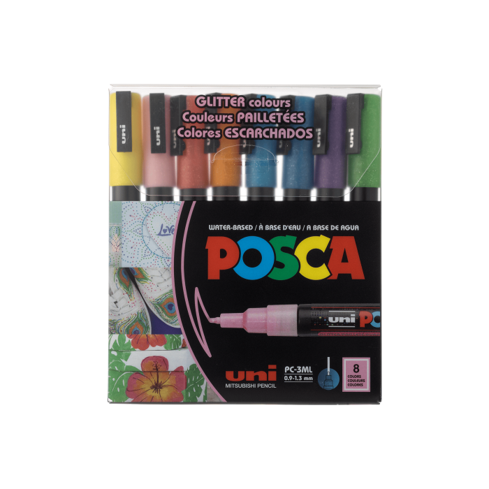 Набір маркерів глітерних 0,9-1,3мм (8шт в пак) Posca, Uni
