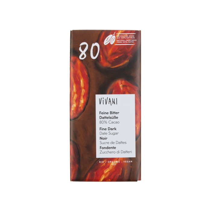 Шоколад темний органічний 80% з фініками (без доданого цукру) 80г, Vivani