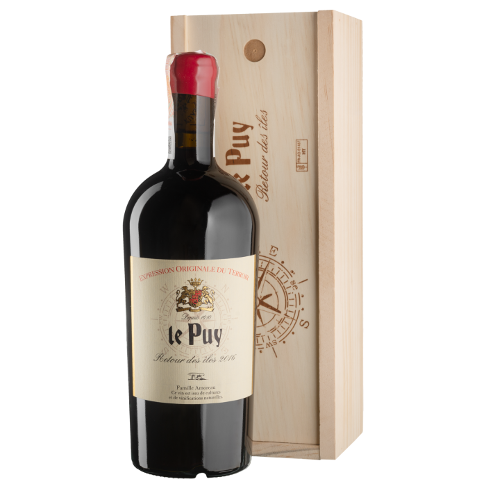 Вино Le Puy Retour Des Iles, wooden box / Ретю Де Іль, дерев'яна коробка 2016, червоне сухе, 0.75 л