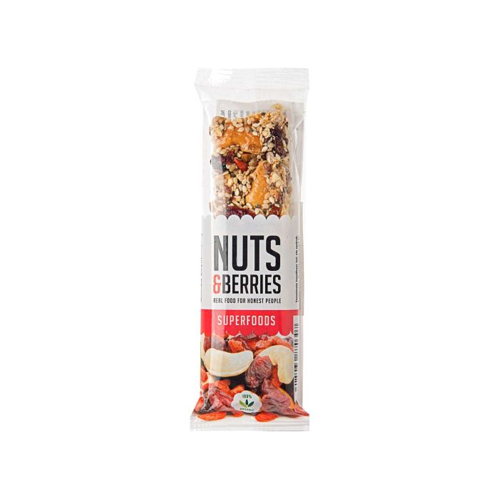 Батончик горіховий з чіа, какао бобами та ягодами органічний 40г, Nuts&Berries
