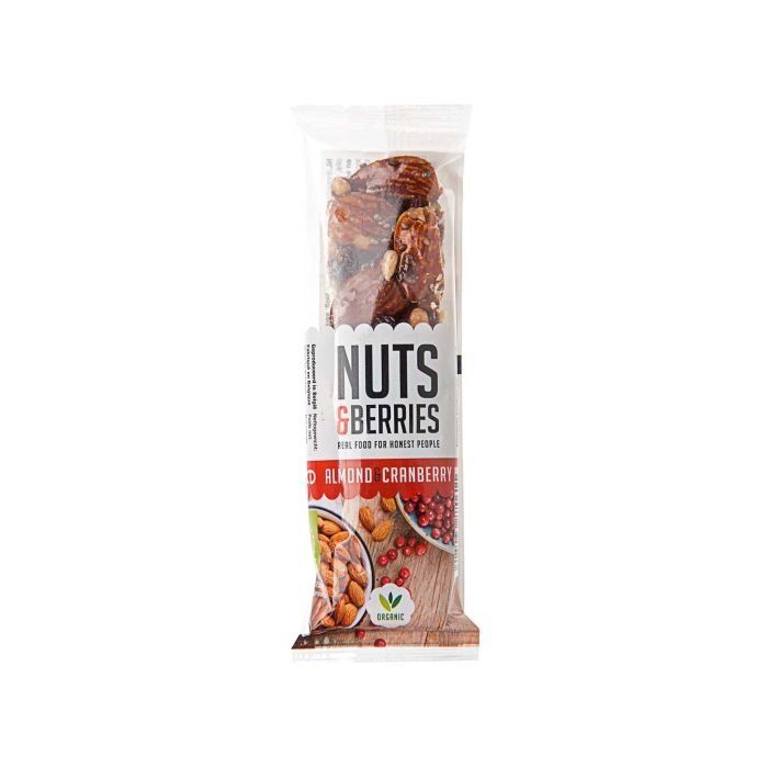 Батончик горіховий з мигдалем та журавлиною органічний 30г, Nuts&Berries