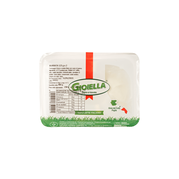 Сир м'який з коров'ячого молока Бурата 2х125г, Gioiella