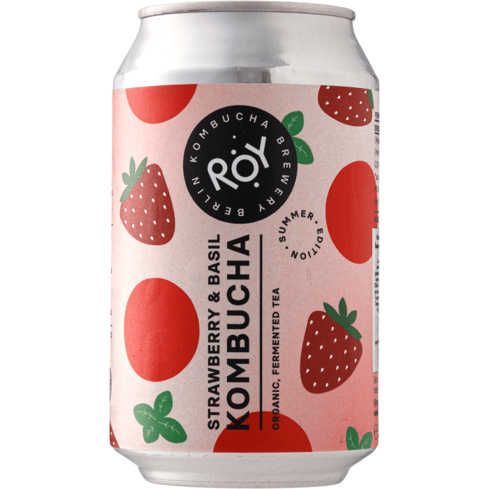 Напій ферментований Комбуча Полуниця & Базилік органічний 330мл, ROY Kombucha