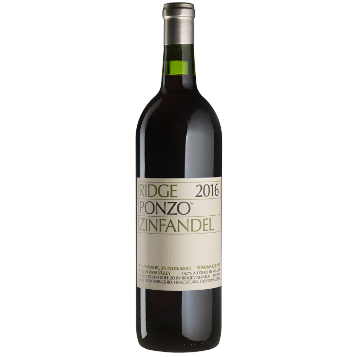 Вино Ridge Vineyards Ponzo Zinfandel / Понзо Зінфандель 2016, червоне сухе, 0.75 л
