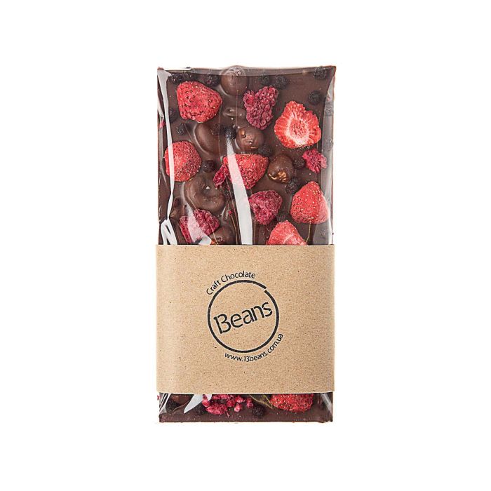 Шоколад молочний з ягодами та горіхами 120г, 13Beans