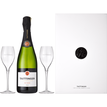 Шампанське Taittinger Brut Reserve + 2 glasses in gift box / Тетенже Брют Резерв + 2 бокали, подарункова коробка, біле, 0.75 л