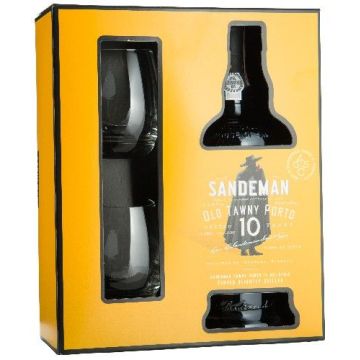 Портвейн Sandeman Sandeman Porto Tawny 10yo + 2 glasses, gift box / "Sandeman Porto Tawny 10yo"+ 2 бокали, подарункова коробка, 0.75 л
