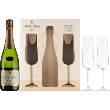 Ігристе Jaume Serra Cava Jaume Serra brut, GB + 2 glasses / Кава Хауме Серра Брют, подарункова коробка + 2 бокали, біле, 0.75 л