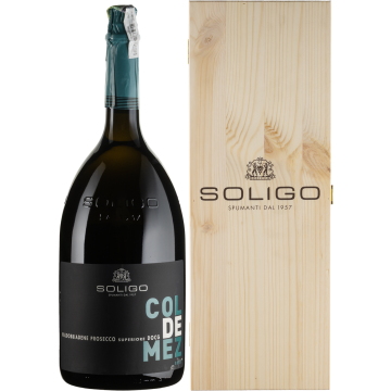 Ігристе Soligo Col de Mez Prosecco Valdobbiadene Brut, wooden box / Коль де Мец Брют, дерев'яна коробка, біле, 3 л