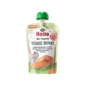 Пюре "Veggie Bunny" з морквою, солодкою картоплею та горошком" органічне (з 6 місяців) 100г, Holle