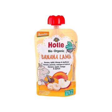 Пюре "Banana-Lama" з бананом, яблуком, манго й абрикосом органічне (з 6 місяців) 100г, Holle