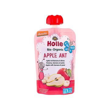 Пюре "Apple Ant" з яблуком, бананом і грушею органічне (з 6 місяців) 100г, Holle