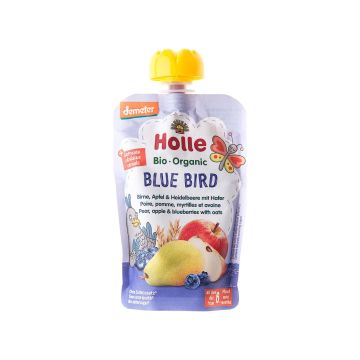 Пюре "Blue Bird" з грушею, яблуком, чорницею та вівсом органічне (з 6 місяців) 100г, Holle