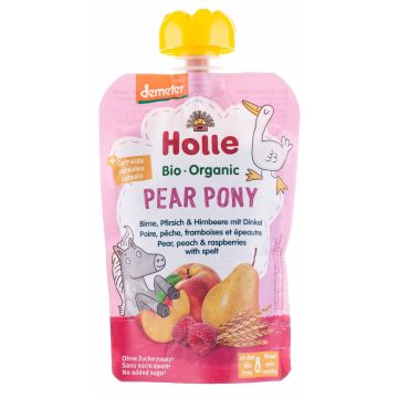 Пюре "Pear Pony" з грушею, персиком, малиною та спельтою органічне (з 8 місяців) 100г, Holle