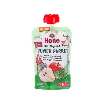 Пюре "Power Parrot" з грушею, яблуком і шпинатом органічне (з 6 місяців) 100г, Holle