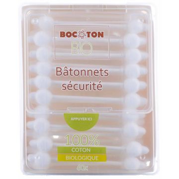 Ватні палички з обмежувачем органічні 60шт, Bocoton Bio