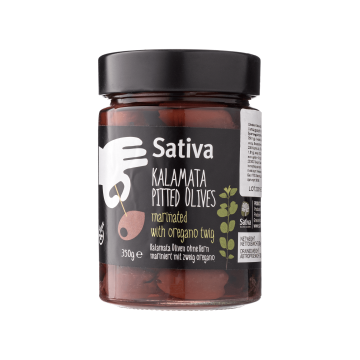 Оливки Каламата без кісточок мариновані з орегано 350г, Sativa
