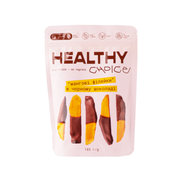 Манго сушене в чорному шоколаді 55% 185г, Healthy Choice