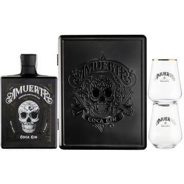 Джин Amuerte Coca Leaf Gin Black Edition, gift box + 2 glasses, 0.7 л