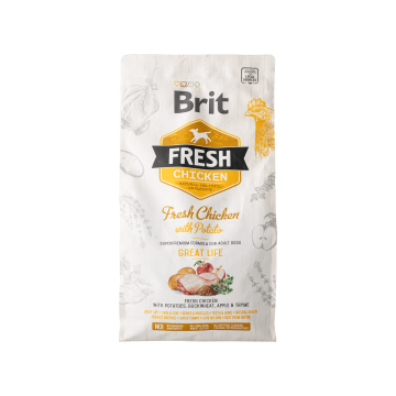 Корм для собак сухий повнораціонний з куркою та картоплею 2,5кг, Brit Fresh