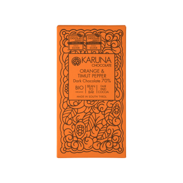 Шоколад темний Танзанія з апельсином та перцем Тімут Беліз 70% 60г, Karuna chocolate