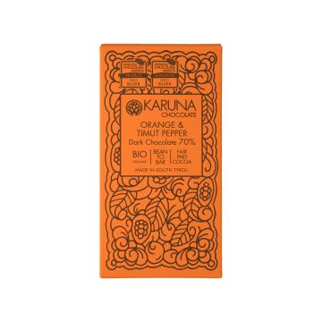 Шоколад темний Танзанія з апельсином та перцем Тімут Беліз 70% 60г, Karuna chocolate