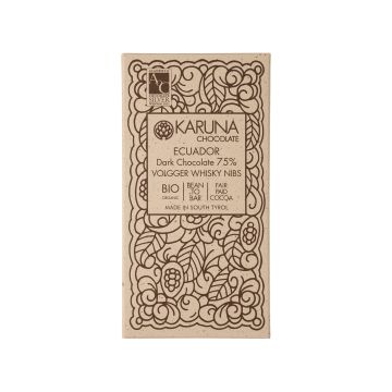 Шоколад темний Еквадор какао-крупкою, настояною на віскі Volgger 75% 60г, Karuna chocolate