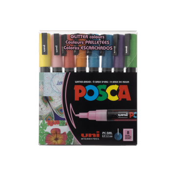 Набір маркерів глітерних 0,9-1,3мм (8шт в пак) Posca, Uni