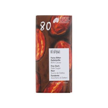 Шоколад темний органічний 80% з фініками (без доданого цукру) 80г, Vivani